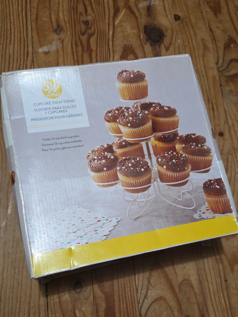 Wilton White Metal Cupcake Stand with Yellow Accent on Box